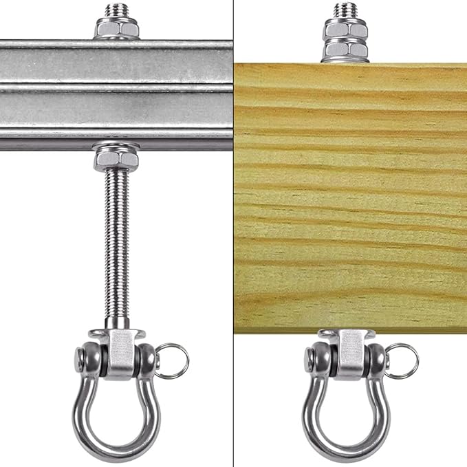 SELEWARE 6 Pack Swing Hanger, 9.25" x M10 Swing Bolts, Stainless Steel Heavy Duty Swing Hooks for Wood and Steel Beam Yoga Hammock Chair Punching Bag Porch Swing Sets, 1800LB Capacity