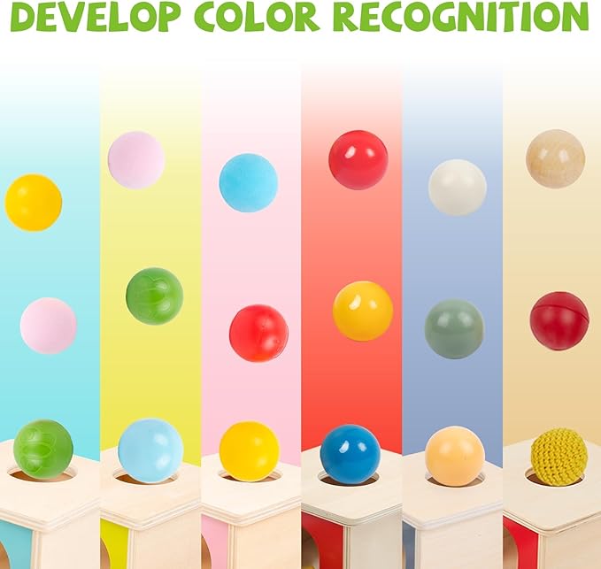 Adena Montessori Object Permanence Box with Tray Three Balls Montessori Toys for 6-12 Months Baby 1 Year Old Infant Toddler (Small Box - Typical)