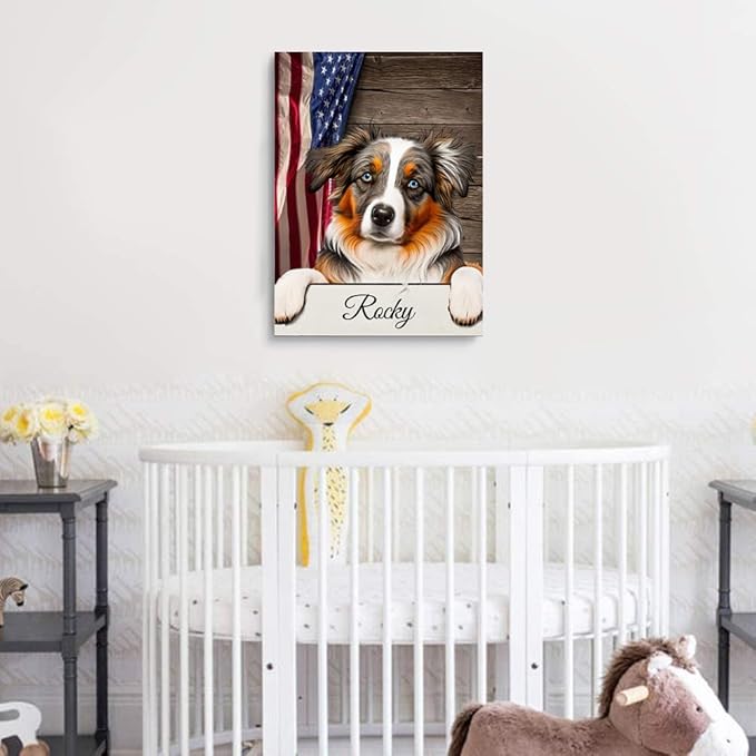 Custom Wooden Jigsaw Puzzles with Your Dog's Name on Australian Shepherd Art Print - 300 500 1000PCS Puzzles Game and Home Wall Decor