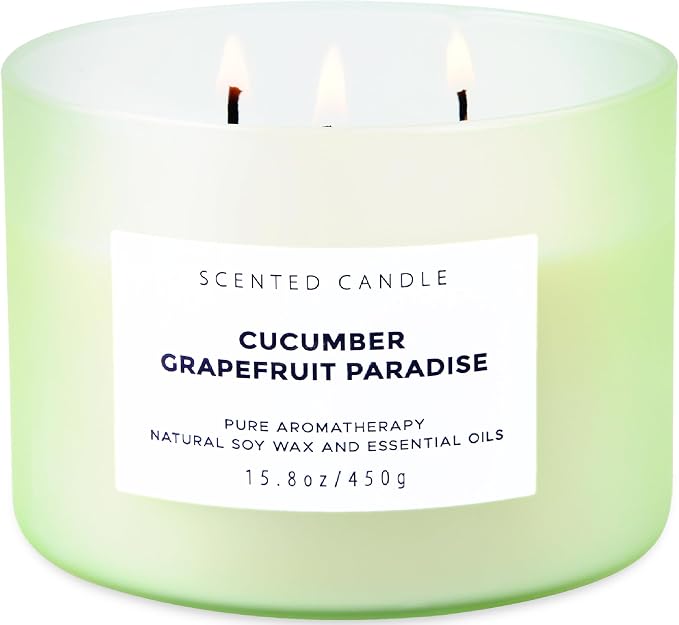 Cucumber Grapefruit Melon 3-Wick Soy Summer Scented Candle for Home 15.8oz | Citrus, Apple & Green Notes, Crisp & Fresh, Clean Burn, Large Scented Candles for Bedroom, Bathroom & Spa, Gift for Women
