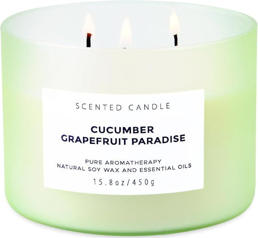 Cucumber Grapefruit Melon 3-Wick Soy Summer Scented Candle for Home 15.8oz | Citrus, Apple & Green Notes, Crisp & Fresh, Clean Burn, Large Scented Candles for Bedroom, Bathroom & Spa, Gift for Women