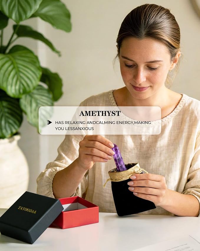 Amethyst Natural Healing Crystal Wand Set - 2.4-2.8" Polished Gemstone Point Obelisk - Hexagonal Towers for Reiki Energy, Chakra Balancing, Meditation & Home Office Decor - Spiritual Gifts for Women