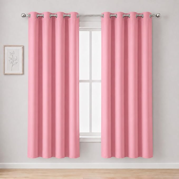 LEMOMO Pink Thermal Blackout Curtains/52 x 72 Inch/Set of 2 Panels Room Darkening Curtains for Bedroom