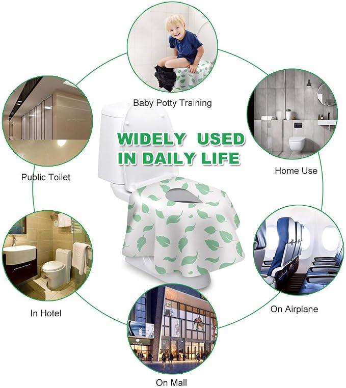 Toilet Seat Covers Disposable, Famard Extra Large Portable Potty Seat Covers for Toddlers, Soft and Waterproof Travel Potty Training Seat for Kids with Individually Wrapped (18 Packs) Green leaf