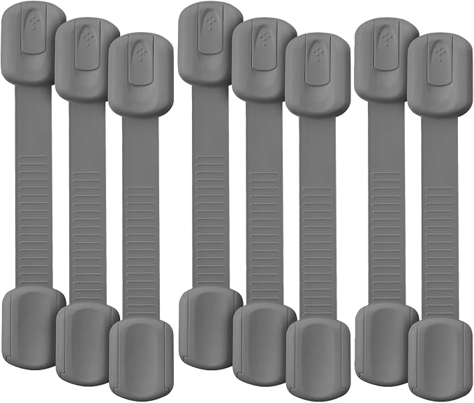 Bates- Child Safety Strap Locks, 8 Pack, Gray, Baby Cabinet Locks with Adjustable Strap Length