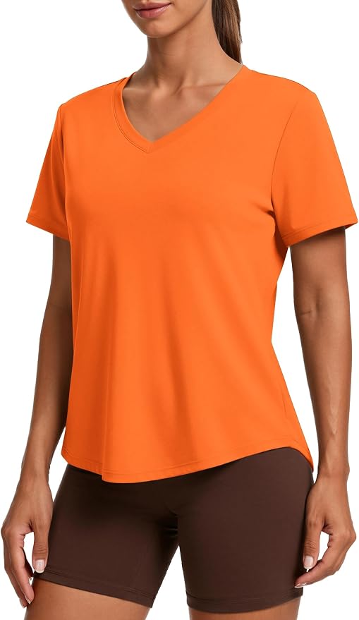 PINSPARK Soft Workout Tops for Women Short Sleeve V Neck Moisture Wicking UPF 50+ Sun Protection Quick Dry Gym Shirts