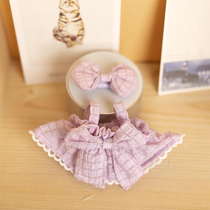 CALEMBOU Plush Doll Clothes, 6.7 Inches Cute Bow Tie Doll Clothes for Plush Doll, Kawaii Doll Accessories Toys Gifts for Girls(Only Clothes) (Purple)