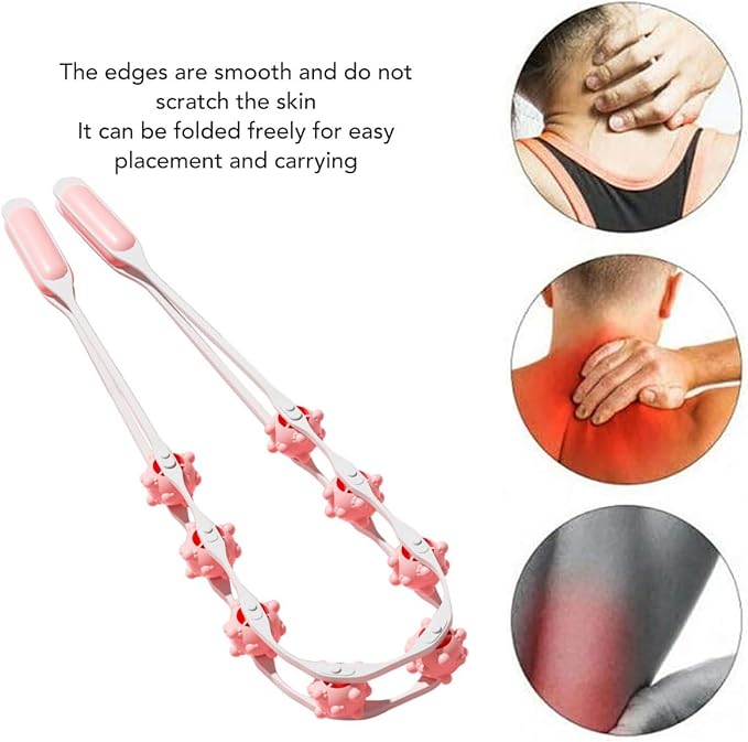 Back Massage Roller Rope, Manual Balll Pull Back Strap with 8 Rollers, Handheld Cellulite Self Massage Tool for Body Shaping, Leg Muscle Relief (Orange)