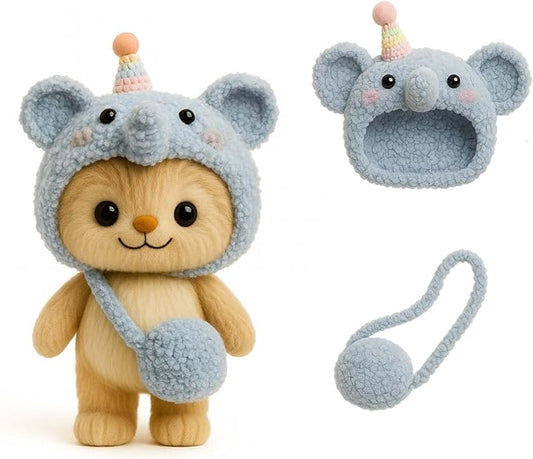 17cm Doll Clothes Outfit (No Doll), Stylish Cute Plush Doll Clothes with Designer Accessories, Clothes for 17cm Dolls, Blue Elephant Style
