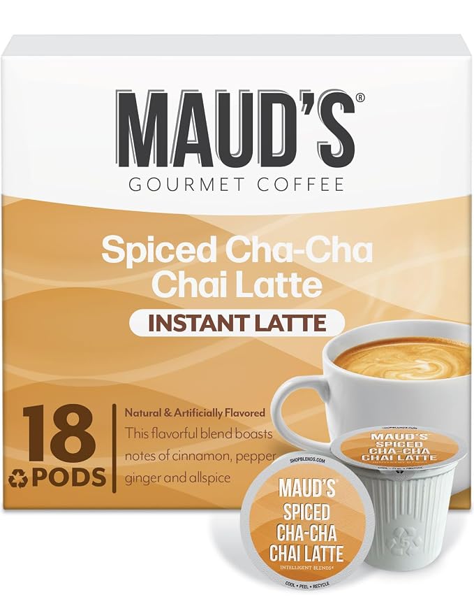 Maud's Chai Tea Latte Pods, 18 ct, Single Serve Tea Pods - 100% Gourmet Blended Tea Leaves, Compatible with Keurig K Cups Maker