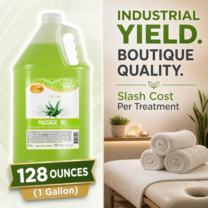 SPA REDI Aloe Vera Professional Massage Oil – 5-Botanical Blend with Almond, Avocado, Sunflower & Vitamin E | Non-Greasy, Fast-Absorbing | Paraben-Free, Cruelty-Free | Made in USA | 128 oz