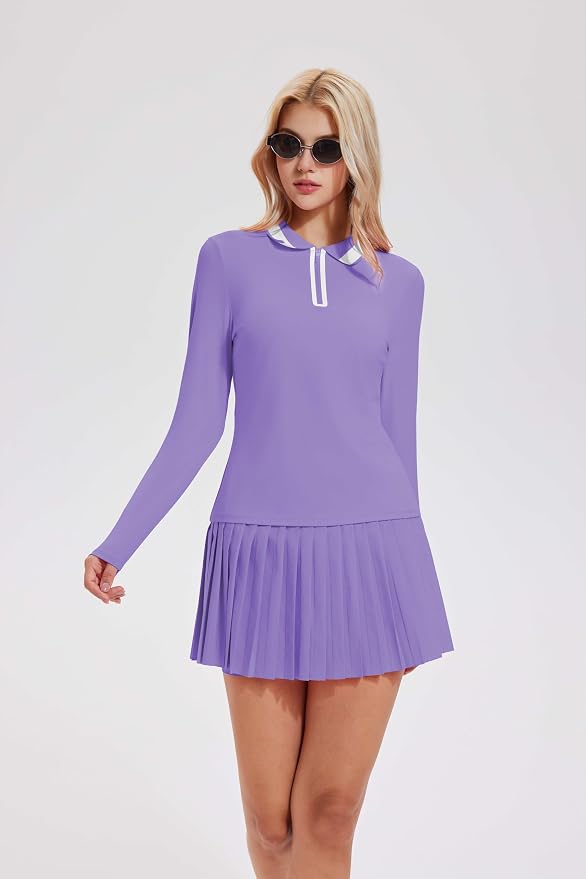 Tennis Skirt Sets for Women Zipper Color Block High Waisted Golf Polo Two Piece Skirt Set Women 2 Piece Outfits