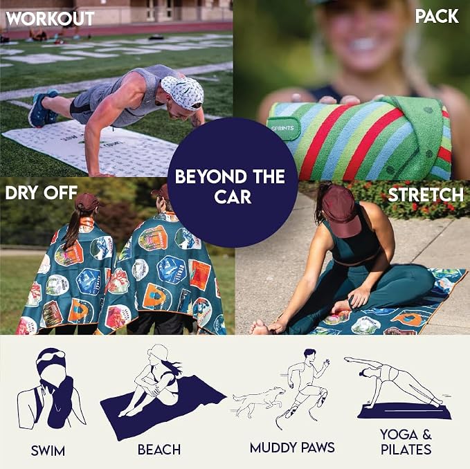Sprints Athletic Running Towel, Full-Sized, Car Seat Cover - Performance Microfiber… (Out N Back)