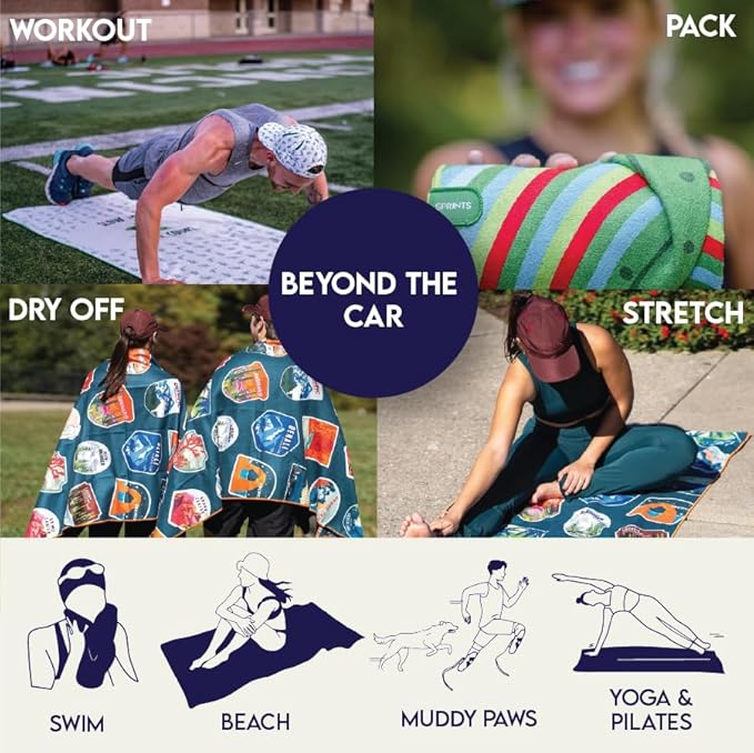 Sprints Athletic Running Towel, Full-Sized, Car Seat Cover - Performance Microfiber (National Parks Cream)