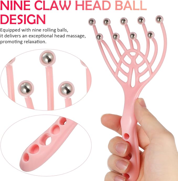 TEHAUX 2 Pack Handheld Scalp Massager 9 Rolling Balls Manual Head Massager Tool for Head Massage Neck Shoulder Hair Comb Use Portable Relaxation for Home Office Spa