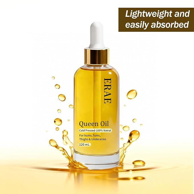 Erae Queen Oil Face & Body Oil - Bakuchiol, Camellia Japonica, Sea Buckthorn & Evening Primrose Oil - Radiant-Looking Skin, For Crepey Skin, Firming & Hydrating Treatment - 4 Fl oz