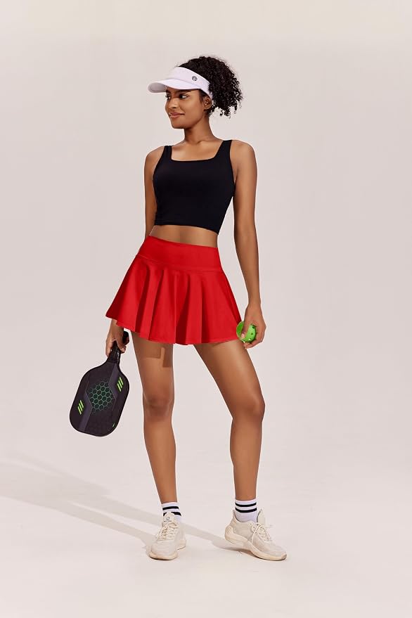 PINSPARK Womens Tennis Skirt 14" Pleated Athletic Golf Skorts with Pockets | High Waist, Tummy Control, Mini, Breathable, Lightweight, Soft, Built in Shorts, Pickleball, Casual