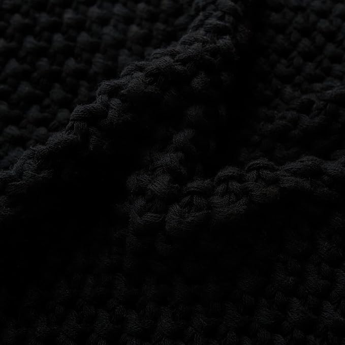 Chunky Cable Knit Throw Blanket Lightweight Black 100% Organic Cotton Blanket for Sofa Couch Bed Baby Nursery, Rustic Shabby Chic Modern Farmhouse, 51” x 63” Give Laundering Bag