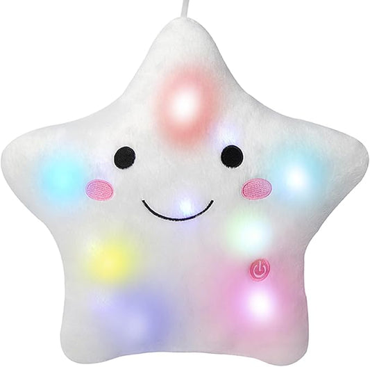 DearSun 13''Creative Twinkle Star Colorful Night Light Plush Pillows Light up Night Stuffed Toys Perfect for Birthday Christmas Holiday Valentines (White)