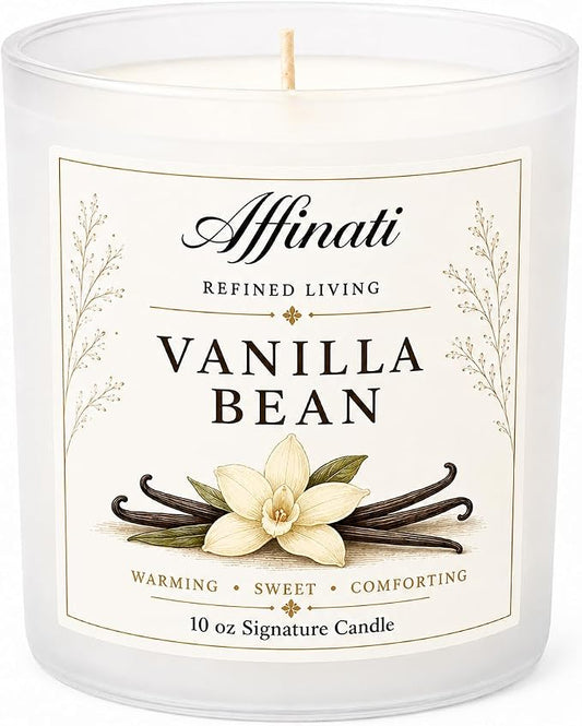 Affinati Vanilla Bean 10 oz Scented Candle – Long Lasting Luxury Soy Blend Candle for Home, Strong Scent Throw Warm Sweet Cream Aromatherapy Candles, Clean Burning Elegant Home Fragrance Gift