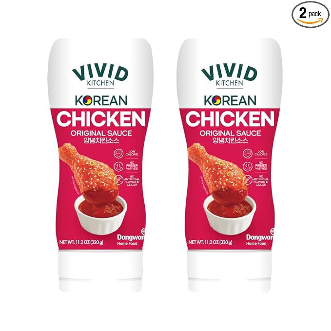 VIVID KITCHEN Korean Chicken Sauce – Low-Calorie, No Preservatives – Sweet and Savory Flavor – Easy Squeeze Bottles – Authentic Korean BBQ Marinade and Dipping Sauce – 2 Pack – 11.33 oz Each