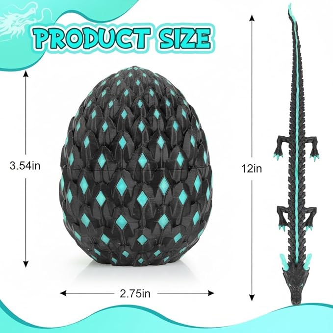 12-inch 3D Printed Dragon Eggs, Glow in The Dark Fidget Toys for Kids & Adults, for Home Office Desk Decor (Blue + Pink, Pcs, 2)