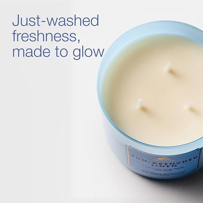 Bath & Body Works Sun-Drenched Linen 3-Wick Candle - Scented Candle for At-Home Use - Long-Lasting, Room-Filling Fragrance - High Fragrance Oil Concentration - Soy Wax Blend - 2-Pack