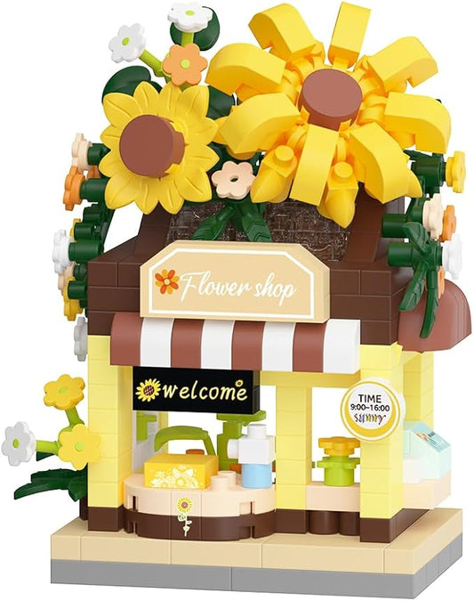 Sunflowers Mini Flower Shop Building Toy Street City Store View Micro House Toys Festival Blocks Set for Home Decor Gifts