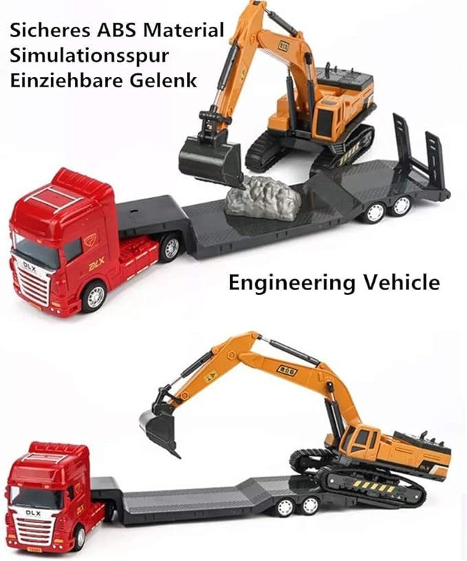 ZUKULIFE Construction Truck Toy Set Vehicles Site Playset, Flatbed Truck Excavator, Trailer, Birthday Gift for 3 4 5 6 Year Olds Boys Kid Toddler Child