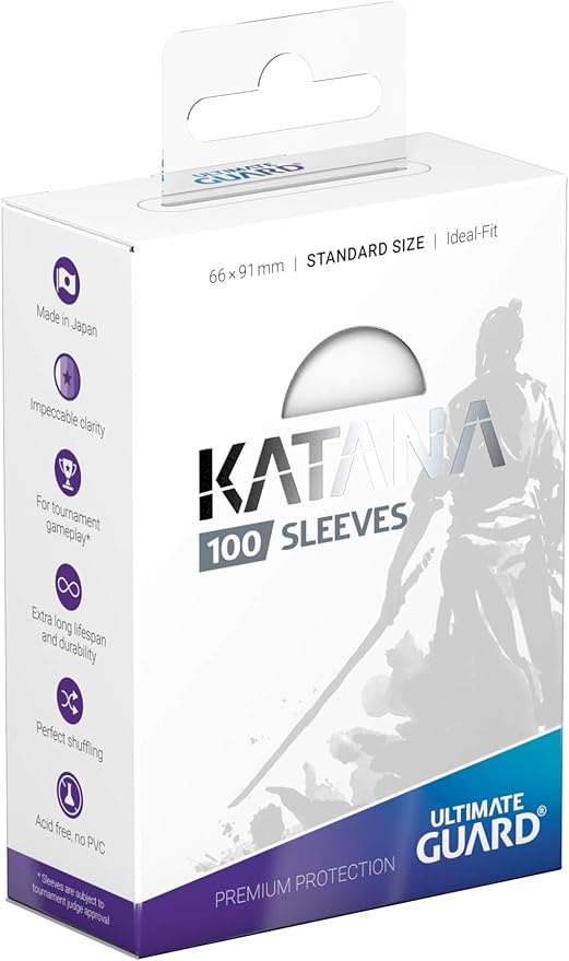 Ultimate Guard Katana Card Sleeves: 100 Standard Size TCG Sleeves, 66 x 91mm, White Back, Tournament Quality, No PVC & Acid-Free, High Clarity