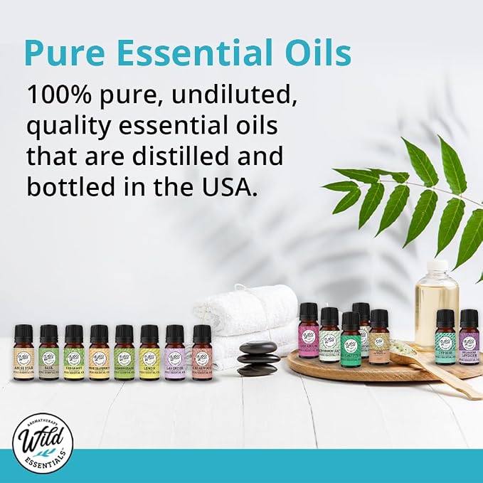 Wild Essentials Eucalyptus 100% Pure Essential Oil - 10ml Bottles, undiluted, Therapeutic Grade, Made and Bottled in The USA, Congestion, Stress, Aches and Pains