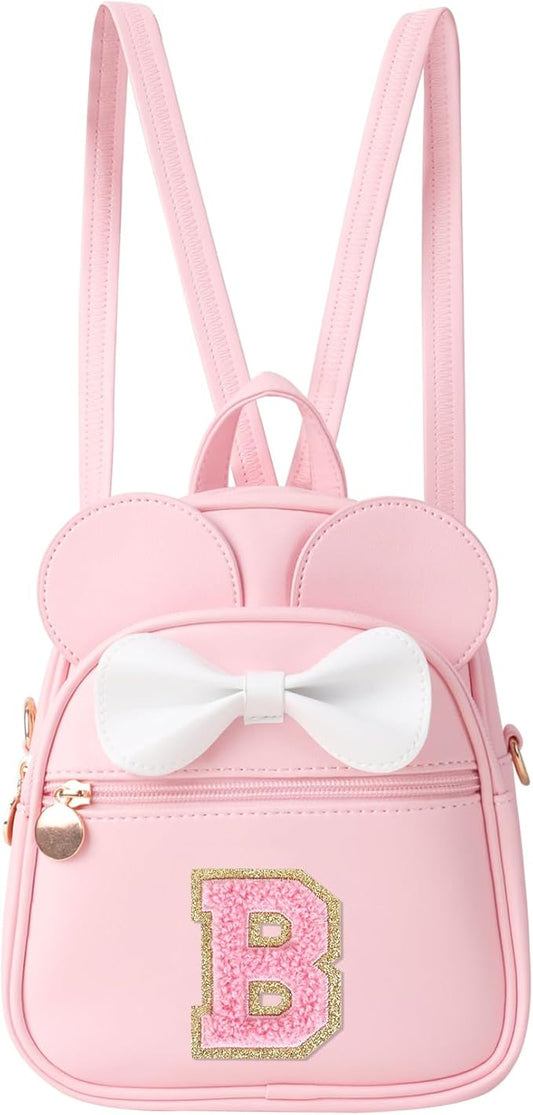 Personalized Toddler Backpack for Girls 3–10, Cute Mini Bowknot Mouse-Ear Toddler Bookbag Crossbody Purse, Small Daypack Wallet Set, Initial Birthday Gift, Trendy Little Kids/Teen Bag(Pink,B)