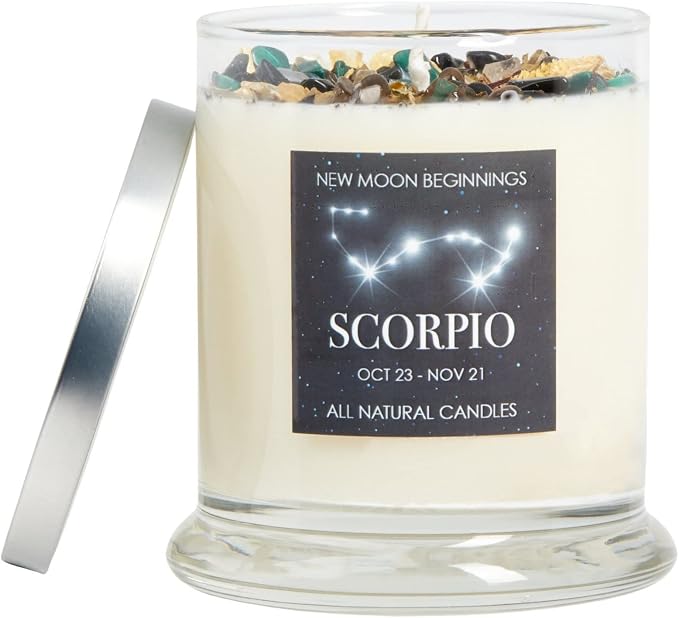 Scorpio Zodiac Candle (Oct. 23 - Nov. 21) - Soy Candle - All Natural Aromatherapy Candle - Scorpio Horoscope Candle - Crystal Candles - 12 oz Glass Jar