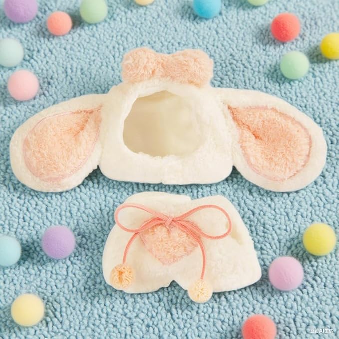 17cm Doll Clothes for Labubu - Plush Clothes for Dolls Outfit - Accessories for 17cm Dolls Clothes -Cute Big Eared Bunny Costume, No Doll Included