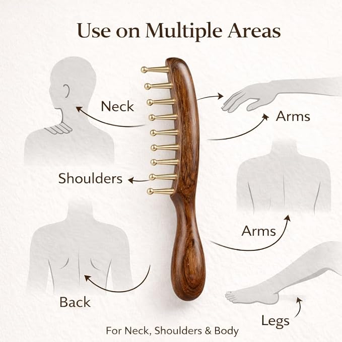 Copper Gua Sha Tool & Scalp Massager Comb Set - Professional Meridian Scraping Kit for Body, Neck & Lymphatic Drainage - Premium Sandalwood & Brass Massage Gift Set - Ideal Mother’s Day Gift