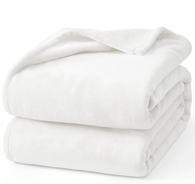 Hansleep King White Fleece Blanket, Soft Flannel Bed Blanket | Fuzzy Cozy Blanket 90x108 Inches, Multi-use for Bed, Sofa, Couch, Travel, Camping, All Season Warm Lightweight Cover