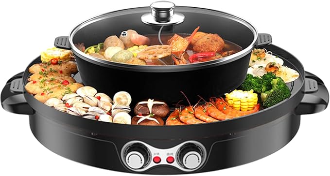 Non-stick Hotpot Pot with Grill, 2200W Electric Shabu Shabu Hot Pot Korean BBQ Grill, Multi-function BBQ Hotpot Machine for Family and Friends Gathering