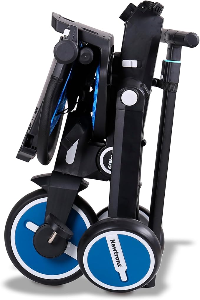 Adventure Pro Summer Edition - Foldable Tricycle for Toddlers-Big Canopy, Basket,Travel Backpack and Parent Bag - Toddler Tricycle for Ages 10 Months to 5 Years (Waves/Blue)