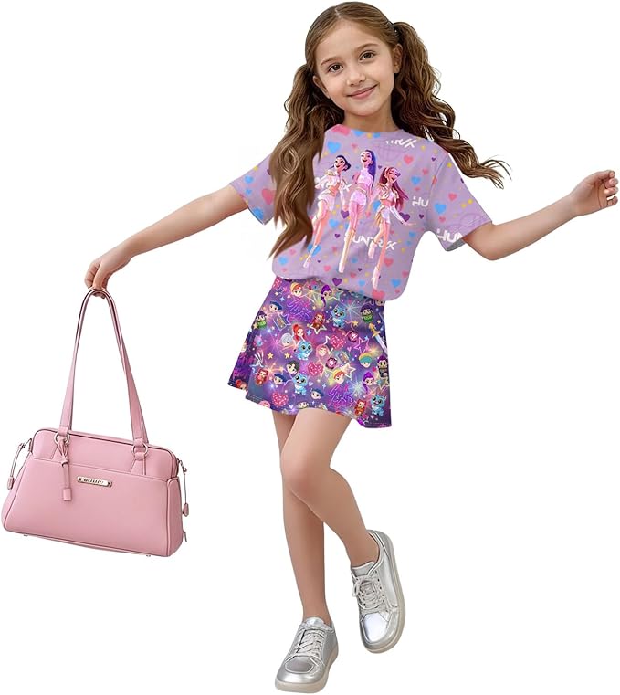 HTHLVMD K Pop Short Sleeve T-Shirt and Skirts Outfits Set for Girls Hunters Rumi Mira Zoey Graphic Tees De-Mon Costume