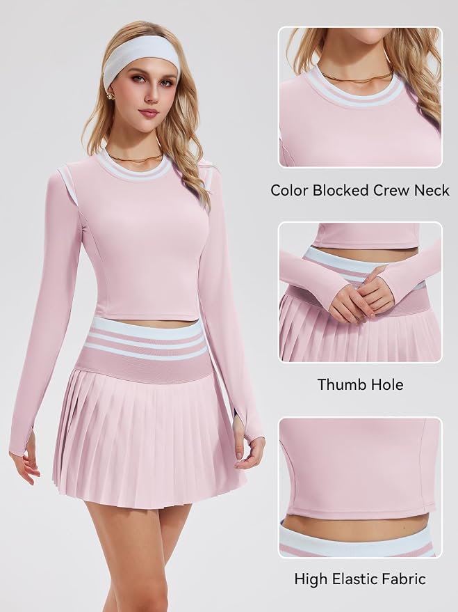 Two Piece Tennis Skirt Set for Women High Waisted Pleated Athletic Golf Skirt Sets Women 2 Piece Outfits with Pockets