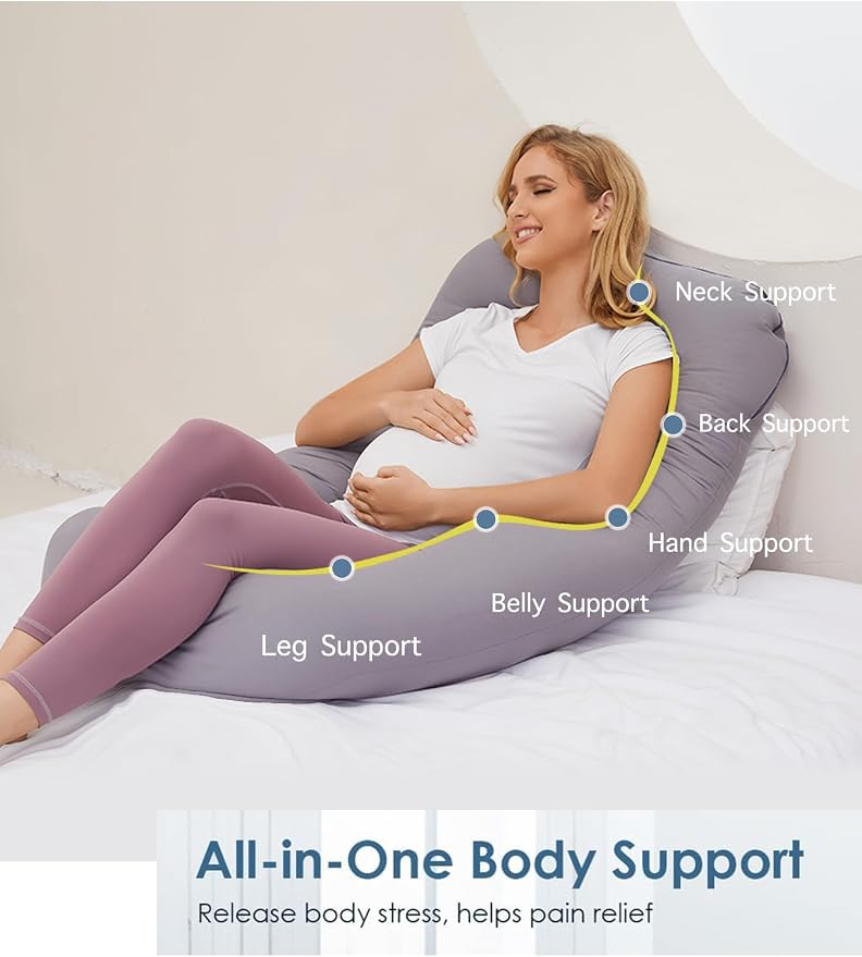 ZZZhen Pregnancy Pillow for Sleeping, G Shaped Maternity Pillow - 56 Inch with Grey Microfiber Removable Cover, Multi- Use and Support Back, Hips, Legs, Belly for Pregnant Women Sleeping