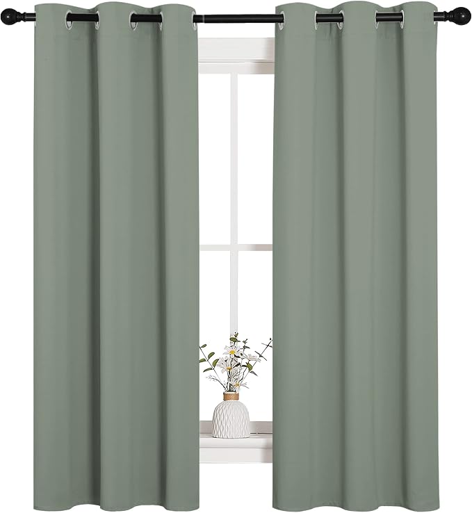 NICETOWN Bedroom Curtain Panels Blackout Draperies, Thermal Insulated Solid Grommet Blackout Curtains/Drapes (1 Pair, 34 by 63 inches, Sage Green)
