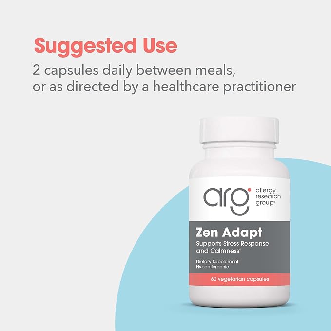 Allergy Research Group Zen Adapt - 200 mg L-Theanine, 125 mg Ashwagandha & 550 mg GABA - Supports Stress Response and Calmness - Vegetarian Capsules - Hypoallergenic Formula - 30 Servings - 60 Count