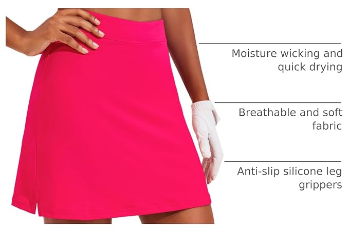 Ekouaer 16" Skorts for Women with Pockets Golf Pickleball Tennis Skirt | Silicone Grippers,2 Inner Pockets,Wide Waist,Side Slit Hem,Breathable,Soft,Lightweight