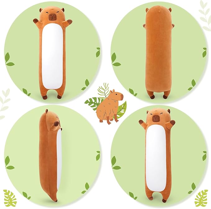 Large Capybara Stuffed Animal,33.5” Long Capybara Plush,Cute Plushies Animal Body Pillow,Kawaii Big Plush Toy Animals Gifts,Animals Sleeping Hugging Pillow Cushion for Kids Adults Birthday
