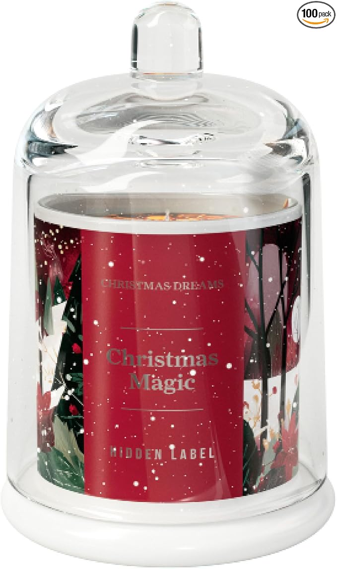 Christmas Magic Scented Candle, 10oz Natural Soy Wax Clear Bell Jar, Up to 60 Hours Long-Lasting, Clean Burn, Non Toxic Aromatherapy Candles for Home, Stocking Stuffer Holiday Gift
