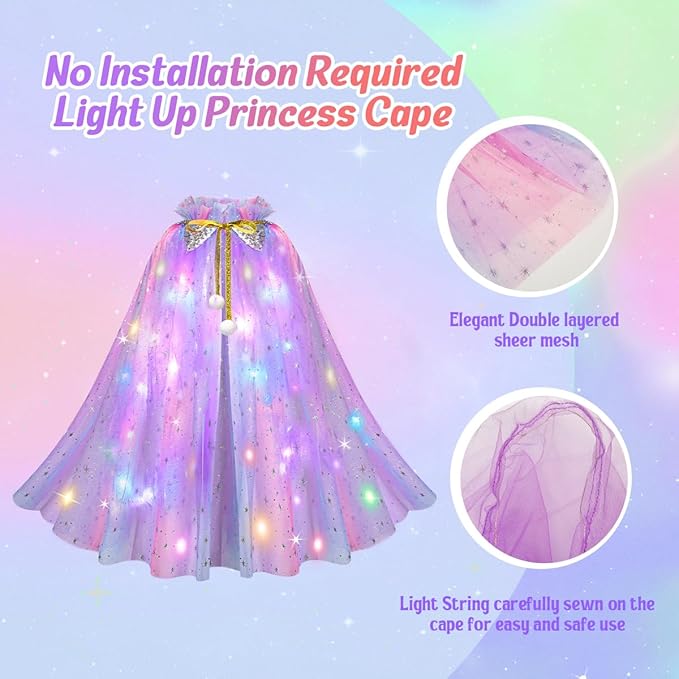 Meland Princess Dress up Clothes for Girl, 11Pcs Princess Cape with Kid Crown Toys,Dresses for Girl 3,4,5,6,7,8 Birthday Gift
