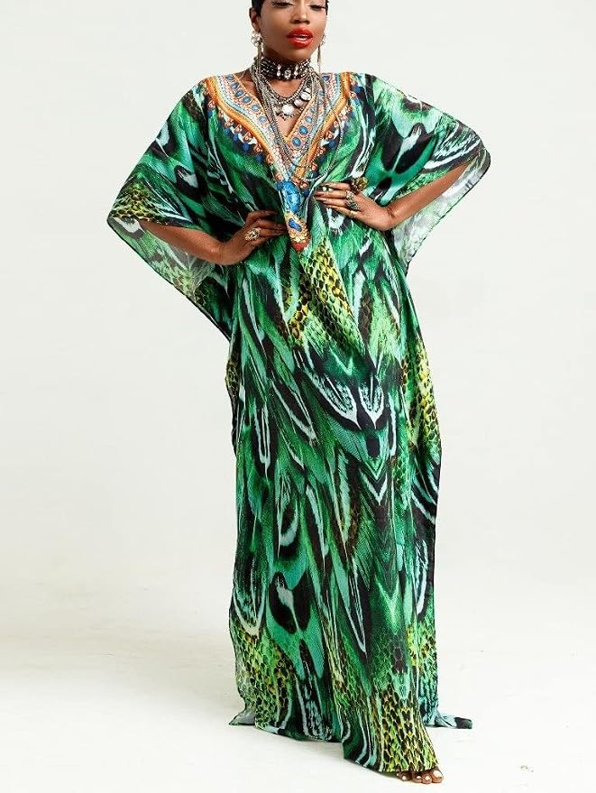 Venasha Womens Caftan Floral Print Kaftan Dress Short Sleeve Swimsuit Cover up Loungewear for Summer
