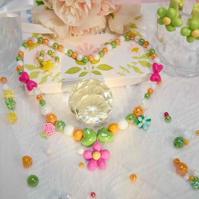 Little Girl Jewelry Sets Kids Jewelry - Unicorn Mermaid Bead Necklaces, Jewel Rings, Dress Rings, Friendship Bracelets with Science Knowledge Cards & Spare Strings - Princess Dress Play Toy for Toddlers 2 3 4 5 6 7 8 - Birthday Party School Gifts