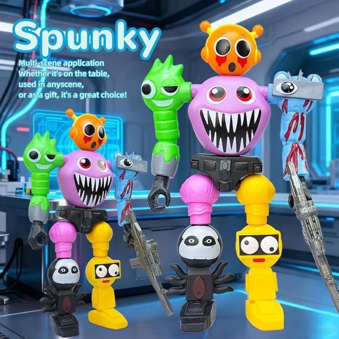 7 Inch Spunky Action Figure - Sprunky Toys Poseable & Detachable Joints Robot, Vibrant Surrealist Collectible for Sprunky Birthday Decorations, Desk Toys & Spunky Gifts (Color-C)